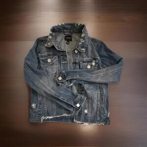 Joe's Distressed Blue kids Jacket Collared Pockets Button Short Long Sleeve M